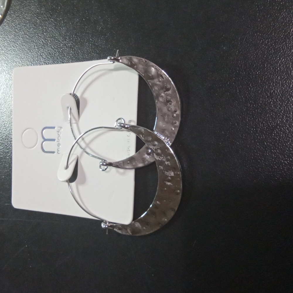 Hammered Silver Hoop Earrings - Picture 6 of 6
